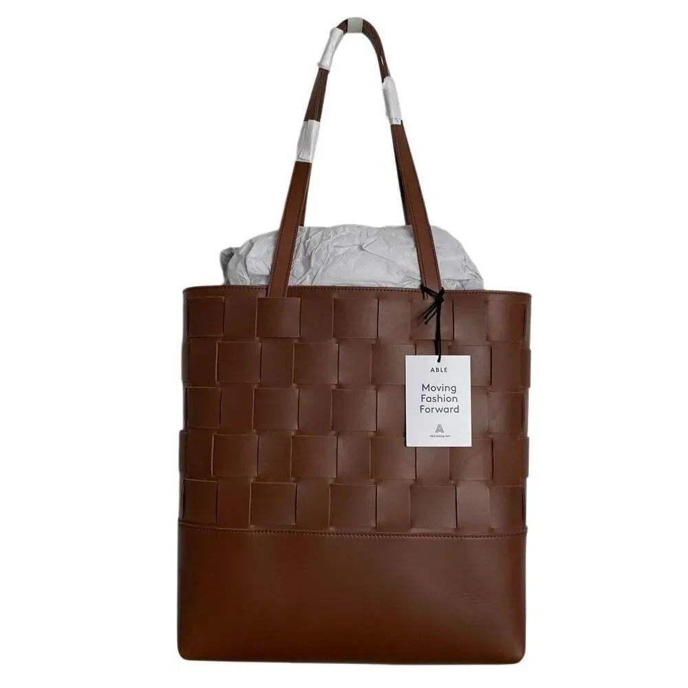 Able Mamuye Woven Tote Bag OS Leather Whiskey Everyday Classic Heritage